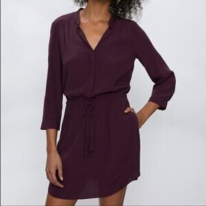 Babaton aritzia silk Bennett dress tie waist maroon with pockets